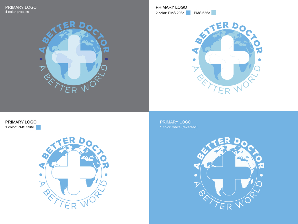 Four alternate designs and color palletes for the branding of A Better Doctor