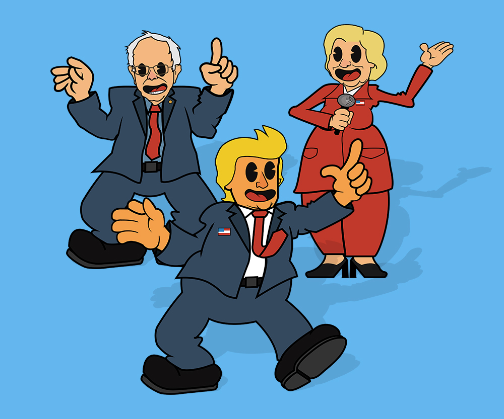 Presidential Candidates Donald Trump, Hillary Clinton, and Bernie Sanders giving speeches of why they should become President of the United States of America