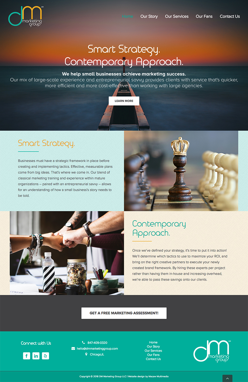 Homepage web design for a marketing agency based in chicago with clean and contemporary design